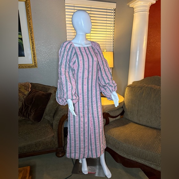 Ganni Pink and Gray Striped Long Sleeve Dress - Picture 2 of 9